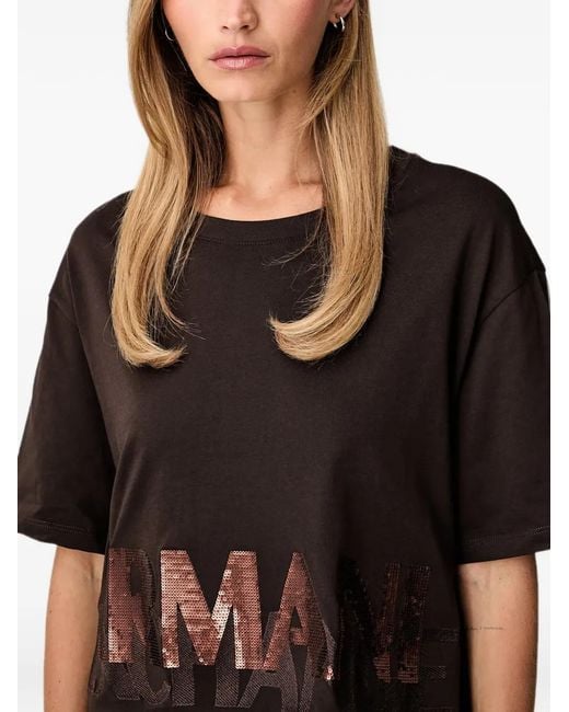 ARMANI EXCHANGE Black Sequin-Logo T-Shirt