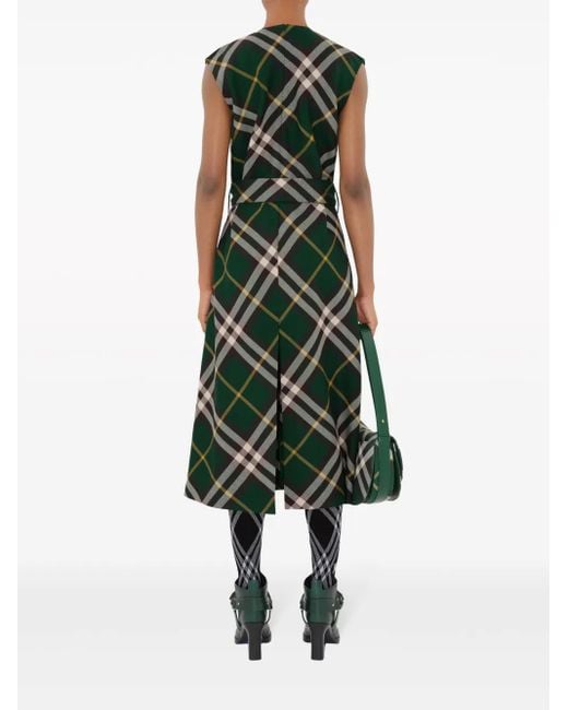 Vestido midi NovaCheck Burberry de color Green