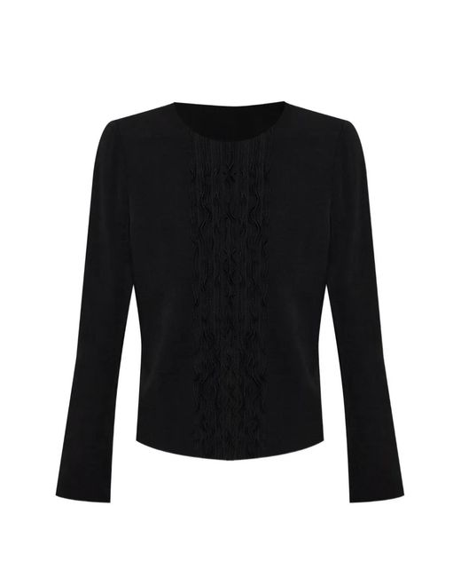 Emporio Armani Black Ruffle-Trimmed Round-Neck Jacket