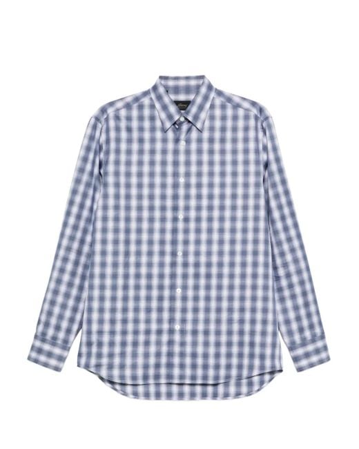Brioni Blue Checked Cotton Shirt for men