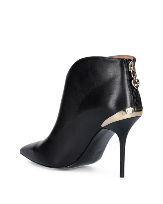 Love Moschino Black Logo-Plaque Pointed-Toe Ankle Boots