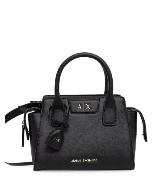 ARMANI EXCHANGE Black Logo-Plaque Tote Bag