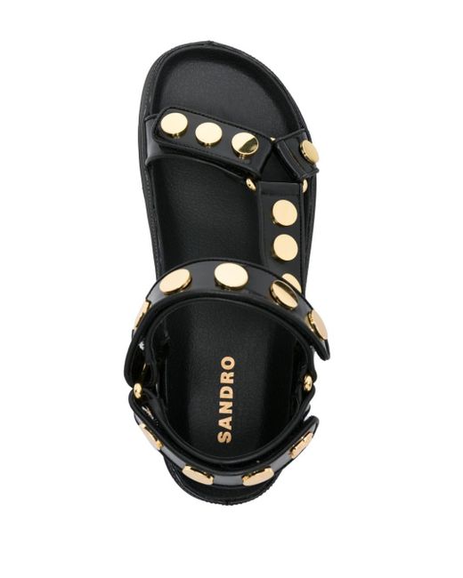 Sandro Black Stud-embellished Tread-sole Flat Leather Sandals