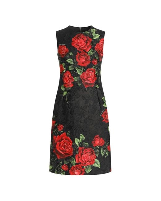Dolce & Gabbana Red Rose-Print Brocade Mini Dress