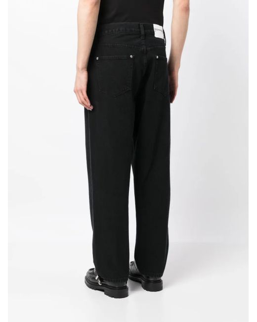 FOO AND FOO Black Logo-Patch Cotton Wide-Leg Jeans for men