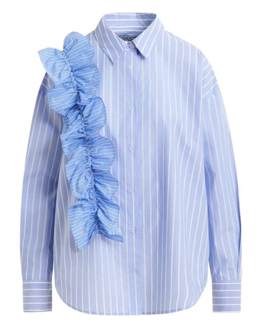 Essentiel Antwerp Blue Ibody Ruffle-Detail Striped Shirt
