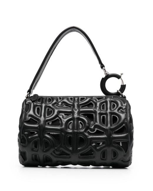 Burberry Leather Small Rhombi Quilted Monogram Shoulder Bag in Black