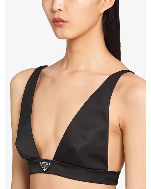 Prada Black Re-nylon Logo-plaque Bralette