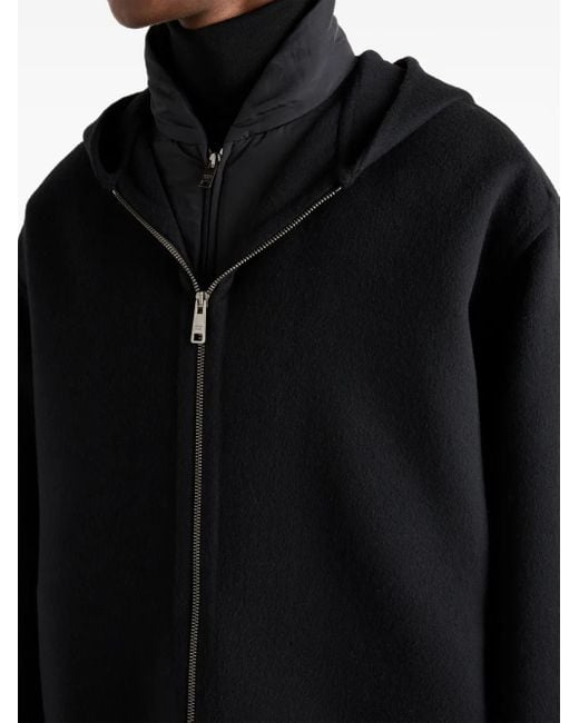Prada Black Cashmere Double-Weave Hooded Jacket for men