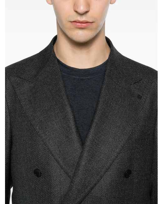 Tagliatore Black Double-Breasted Peak-Lapel Blazer for men