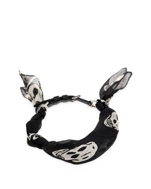McQueen Black Skull-Print Silk-Wrapped Bracelets
