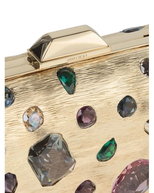 Jimmy Choo Natural Cloud And Multi Textured Metal And Crystal Clutch Bag With Cube Clasp