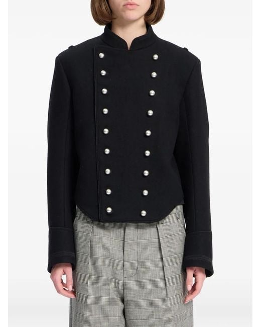 Ann Demeulemeester Black Double-Breasted Cropped Jacket