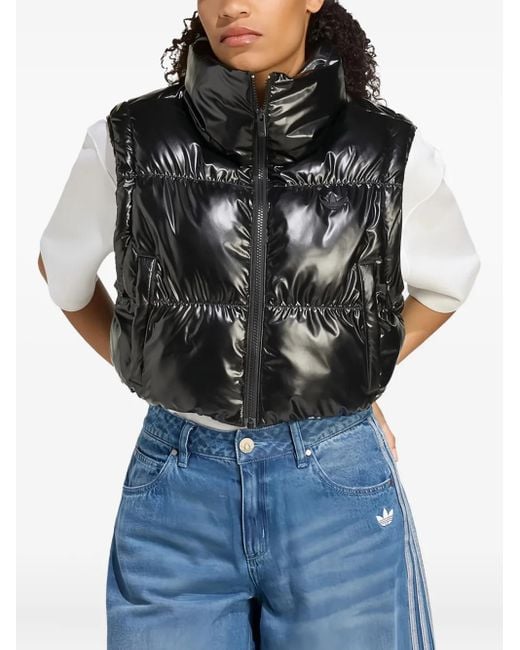 Adidas Black Shiny Convertible Cropped Puffer Jacket