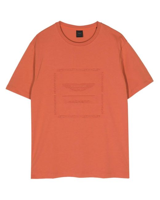 T-shirt con logo goffrato x Aston Martin di Hackett in Orange da Uomo
