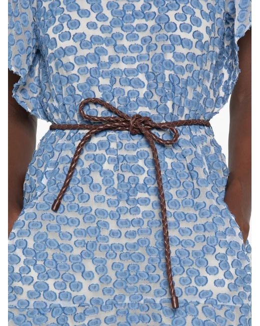 ODEEH Blue Braided-Belt Flutter-Sleeve Dress