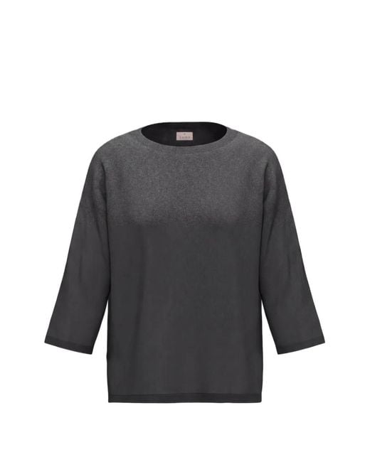 Marella Gray Three-Quarter-Sleeve Crew Neck Top