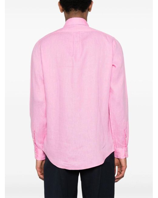 Polo Ralph Lauren Button-down Getailleerd Linnen Overhemd in het Pink voor heren