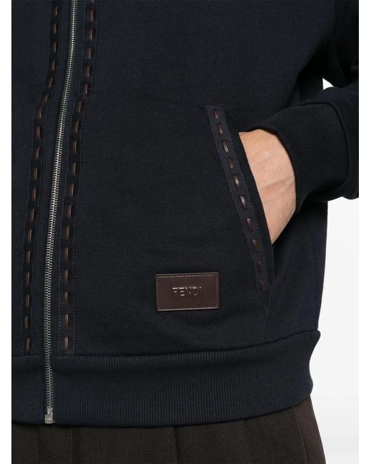 Fendi Blue Hoodie Selleria À Fermeture Zippée for men