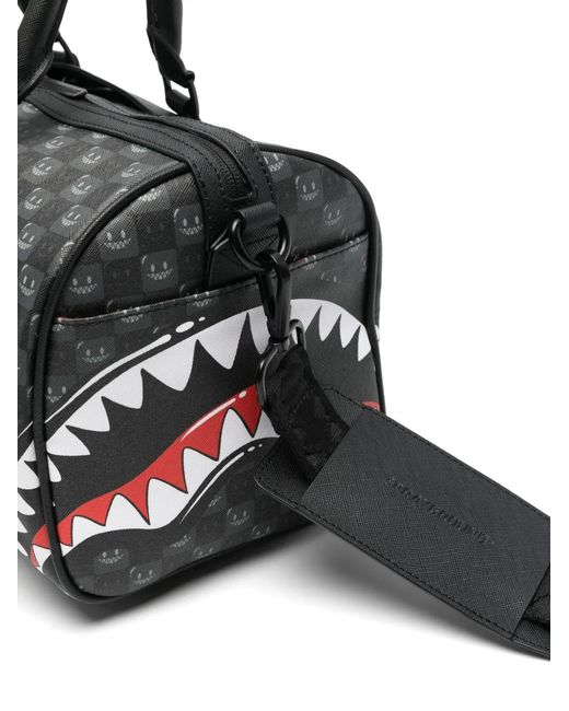 Sprayground Black Check-Pattern Shark Holdall for men