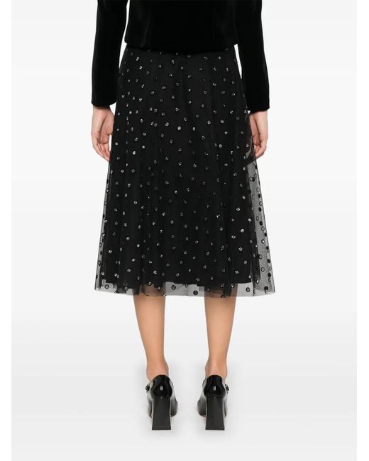 Nissa Black Polka-Dot Print Midi Skirt