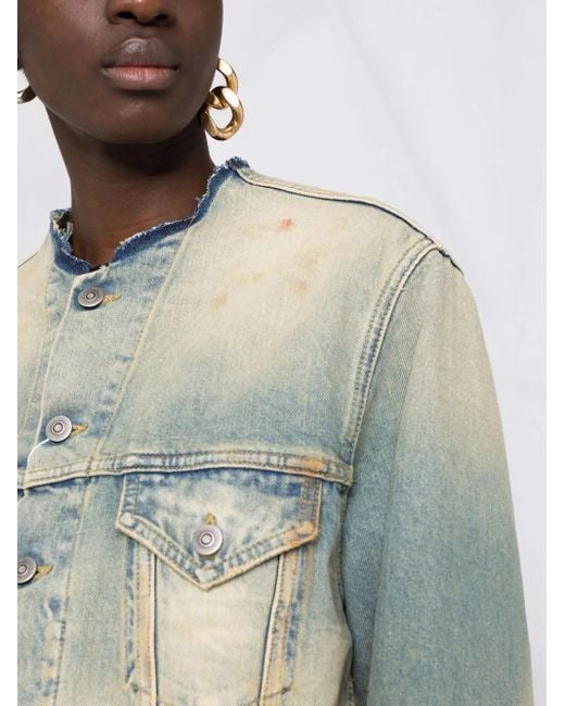 Maison Margiela Blue Distressed-effect Collarless Denim Jacket