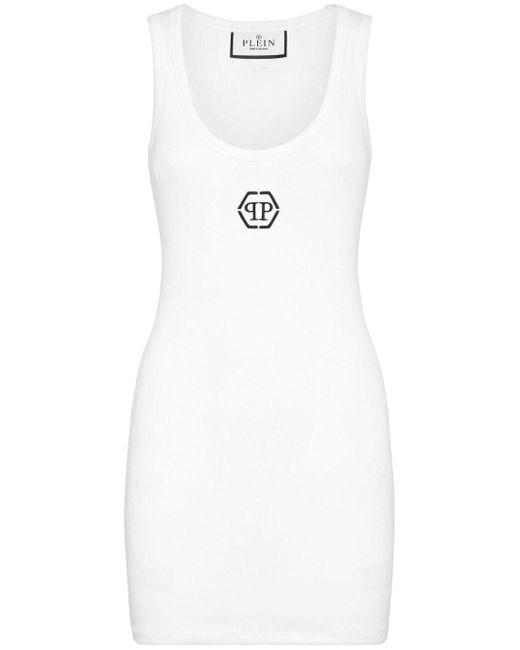Philipp Plein White Logo-embroidered Tank Dress