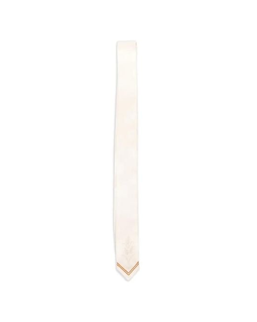 Bode White Embroidered Satin Tie for men