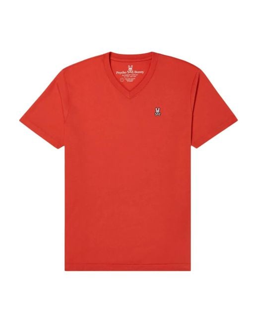 Psycho Bunny T-Shirt mit V-Ausschnitt in Red für Herren