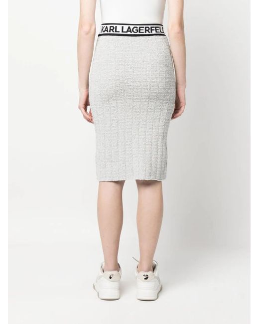Karl Lagerfeld White Logo-Waistband Knitted Skirt