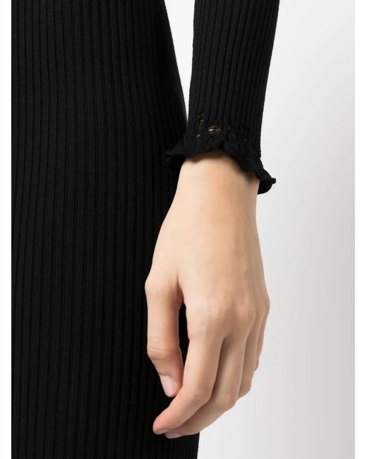 Blumarine Black Faux Fur Neck Midi Dress