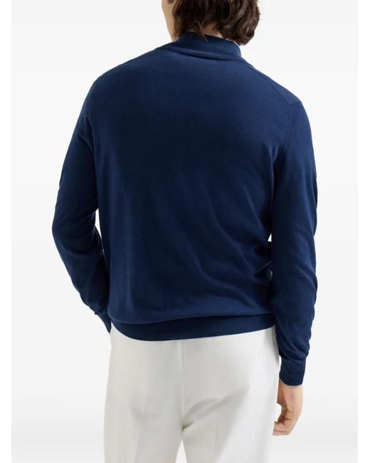 Brunello Cucinelli Blue Half-Zip Sweater for men