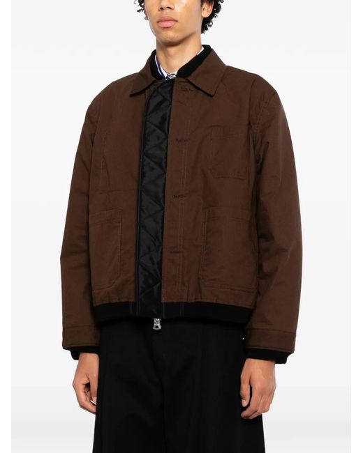 Sacai Brown Layered Button-Fastening Jacket for men