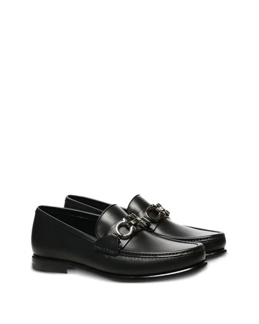 Ferragamo Black Gancini-Detail Leather Loafers for men