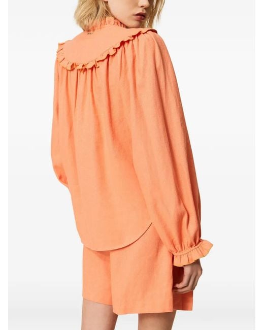 Twinset Orange Linen Blend Blouse With Ruffles