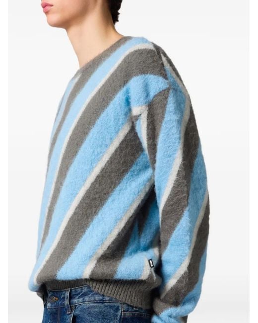 MSGM Blue Diagonal-Stripe Sweater for men