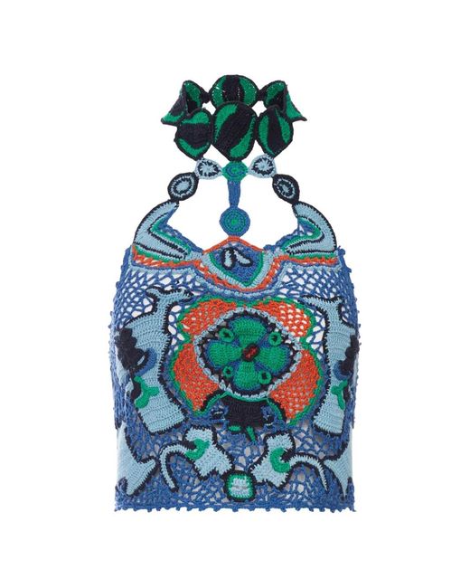 Etro Blue Crocheted Crop Top
