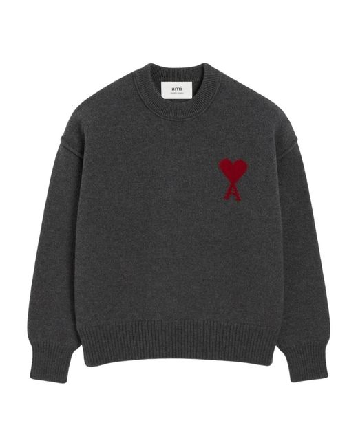 AMI Gray Ami De Coeur Heart Motif Sweater
