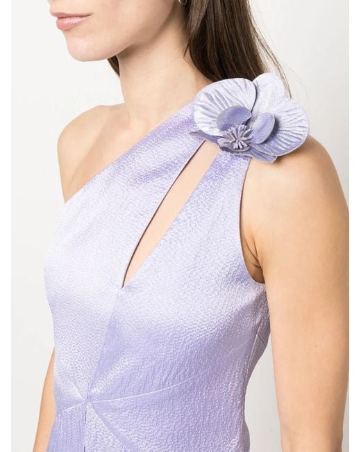 Genny Purple Floral-Appliqué One-Shoulder Playsuit