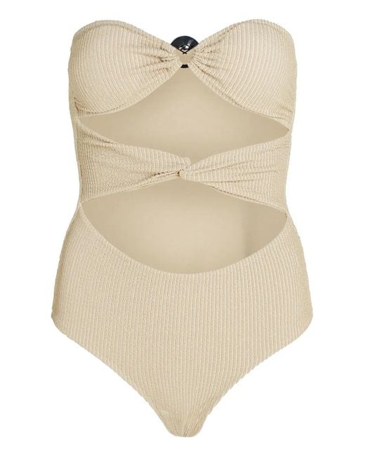 Karl Lagerfeld Natural Fan Charm Strapless Lurex Swimsuit