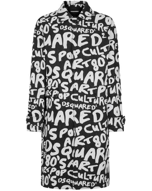 DSquared² Black Logo-Print Single-Breasted Coat for men