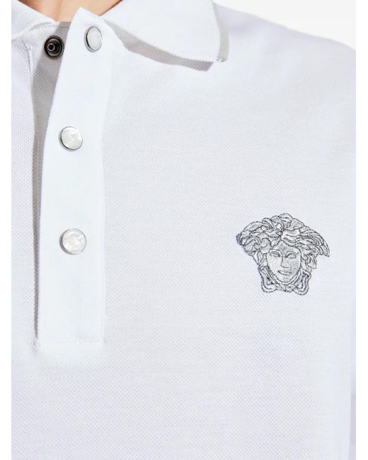 Versace White Classic Cotton Polo Shirt With Embroidered Emblem for men