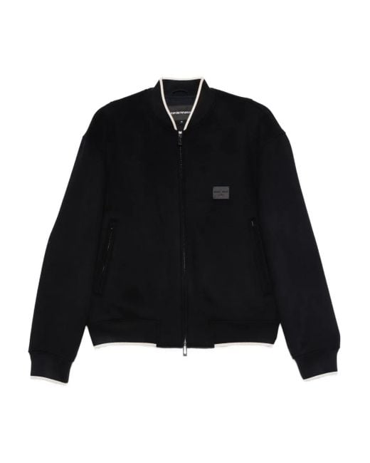 Emporio Armani Black Wool Bomber Jacket for men