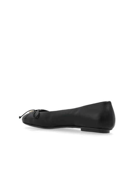 Furla Black Logo-Plaque Bow-Detail Ballet Flats