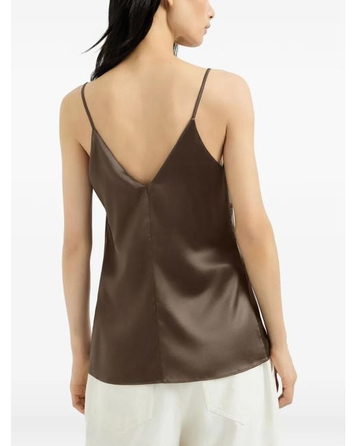 Brunello Cucinelli Brown Stretch Silk Satin Camisole