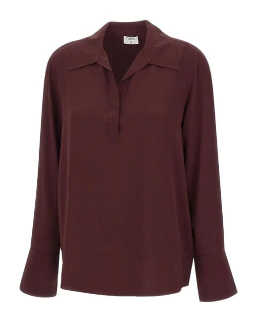 Filippa K ボタンカフス Vネックブラウス Purple