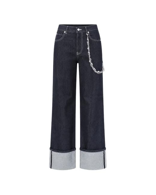 Circus Hotel Blue Chain-Detail Turn-Up Jeans