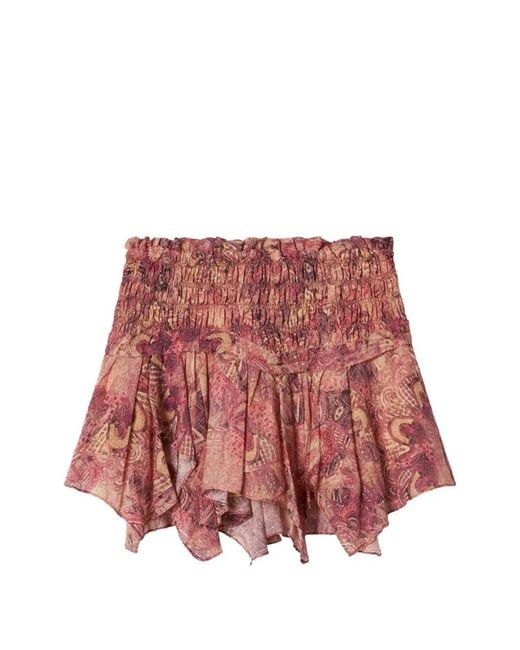 Isabel Marant Red Ceiva Mandala-Print Smocked Skirt