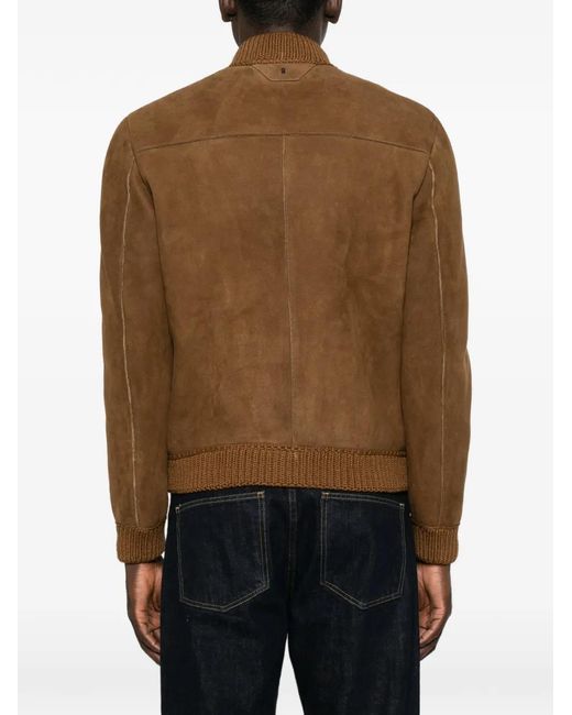 Salvatore Santoro Brown Ribbed-Trim Suede Jacket for men