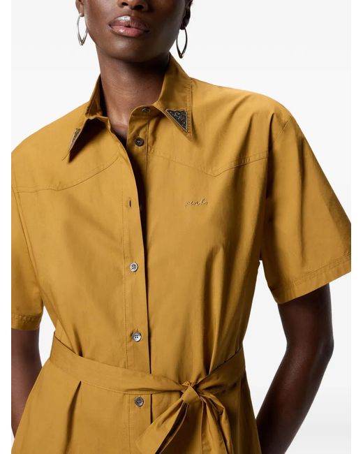 Pinko Long Shirt Dress With Fringing And Metallic Details